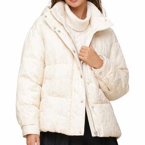 Avec Les Filles Ivory Jacquard Thermal Puff Coat/ Jacket Size Large| NWT